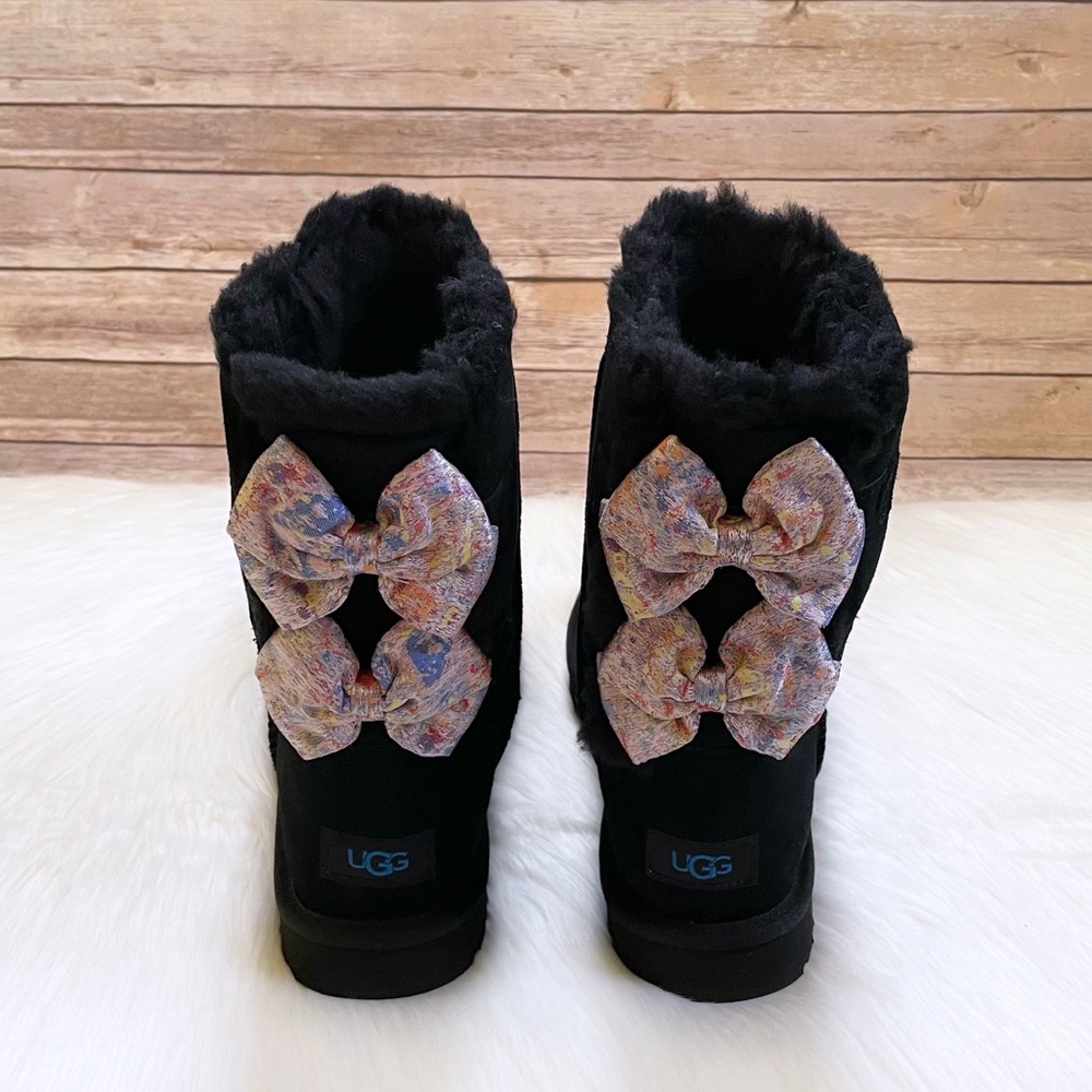 UGG Women’s Bailey Bow Abstract Splatter Black Suede Boots